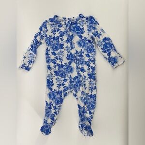 Angel Dear Floral Zipper Footie Ruffle Back